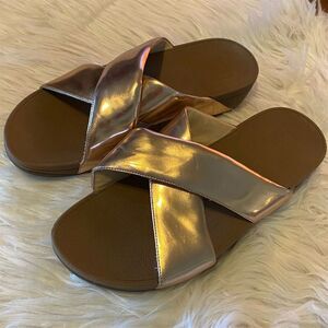 FitFlop Women's Lulu Slide Sandals Gold Size 10 Casual Comfort
